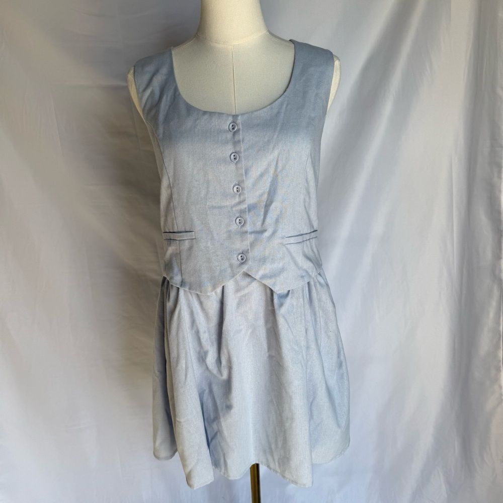 Paper Heart Blue Linen Blend Sleeveless Vest Mini Dress Large